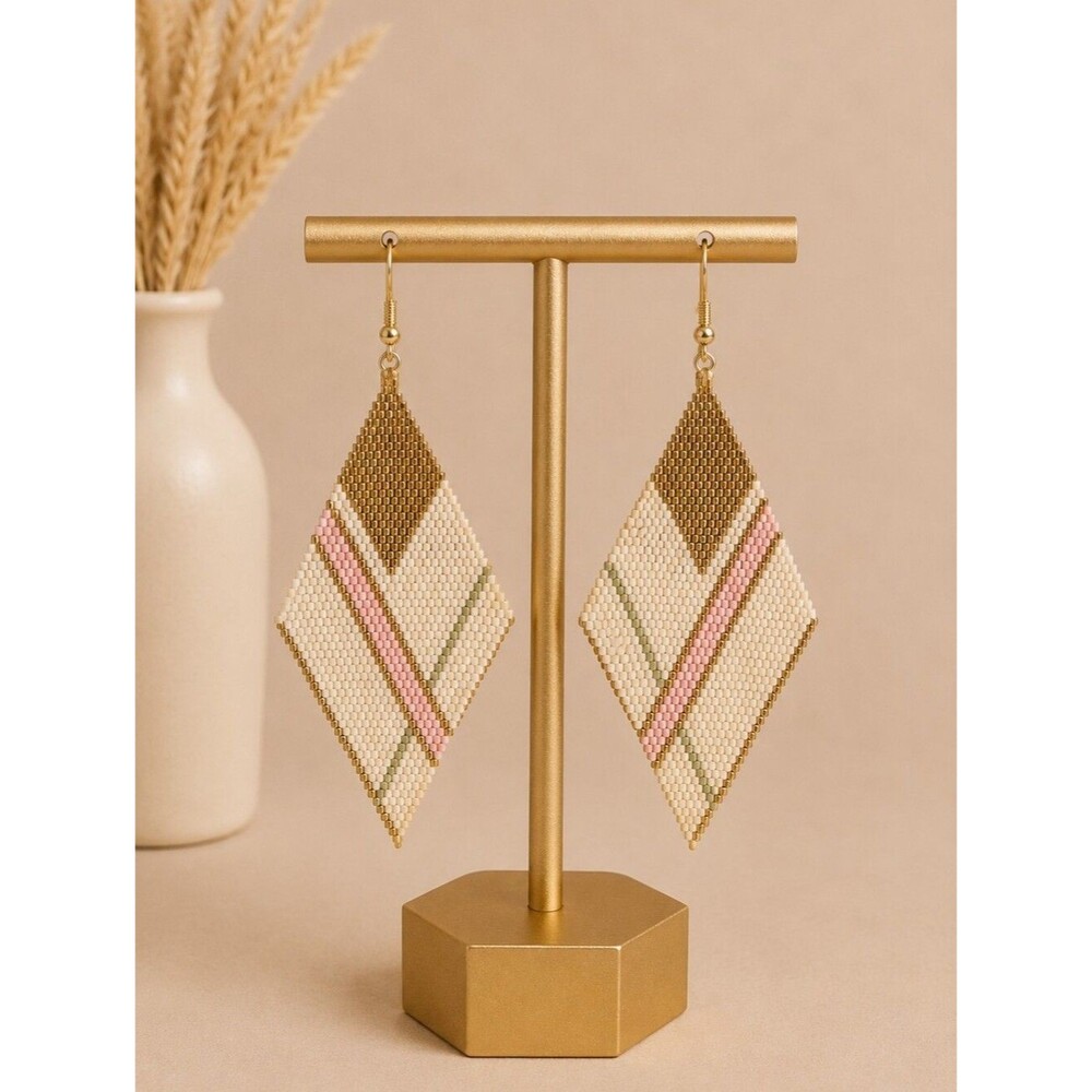Plunder "Lainey" Beaded Chevron Drop Earrings - NIP